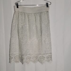 Romantic Floral Embroidered White Lace Skirt Sheer Medium Elastic Waist